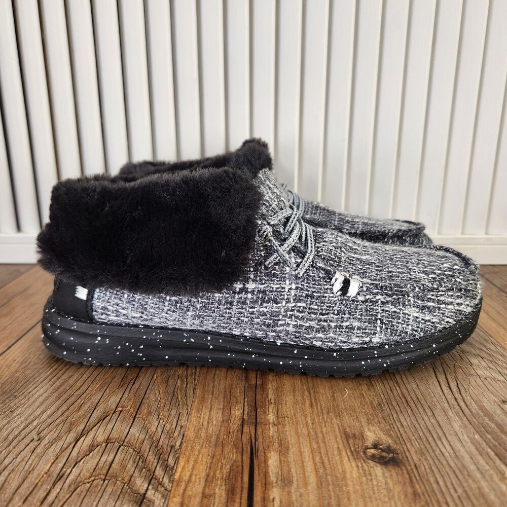 Hey Dude Britt Boho Cookies and Cream Womens Sz 6 Black White Moc Toe Oreo Shoes